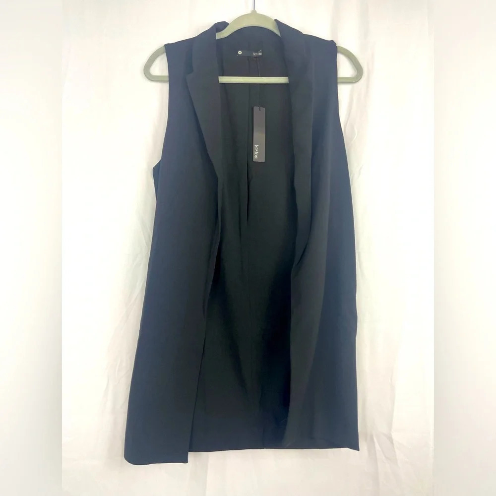 NWT Krisa black open front sleeveless lapel longline vest jacket work blazer XS